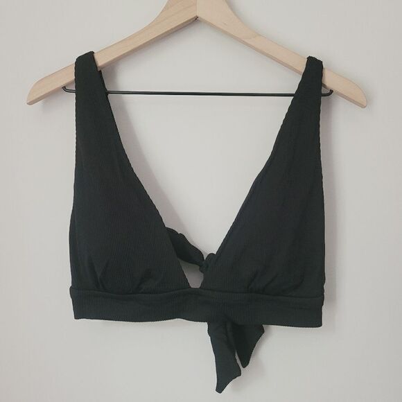 Aerie Triangle Plunge Ribbed Bikini Top in Black Size XXL - Picture 1 of 7